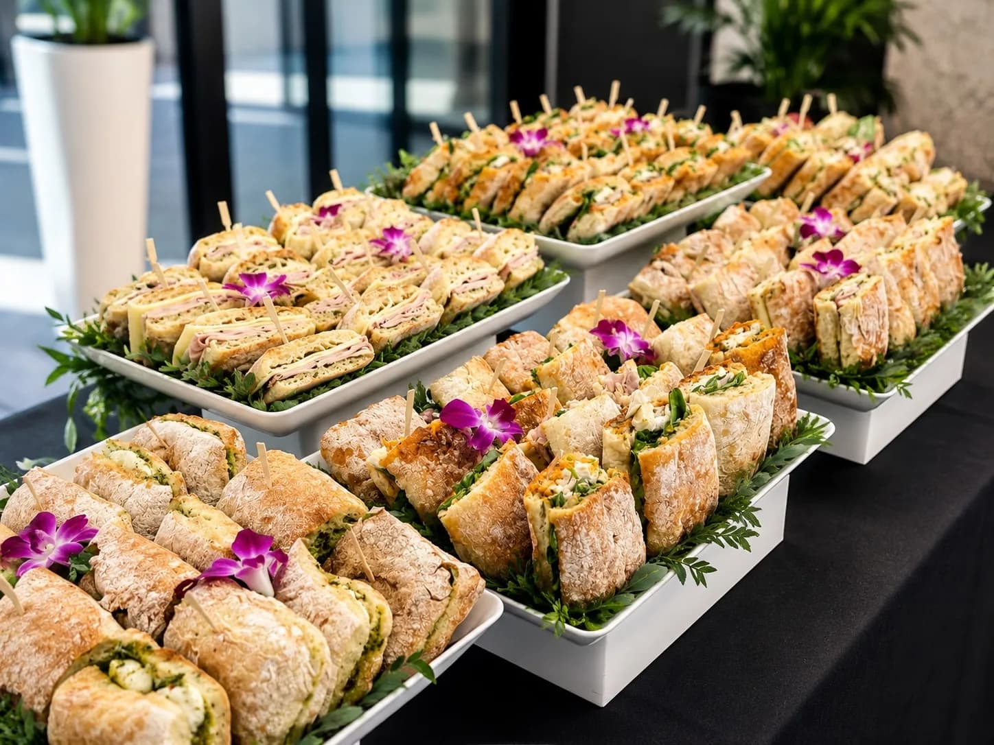 Gourmet sandwich display for an office lunch catered by KMR Gourmet