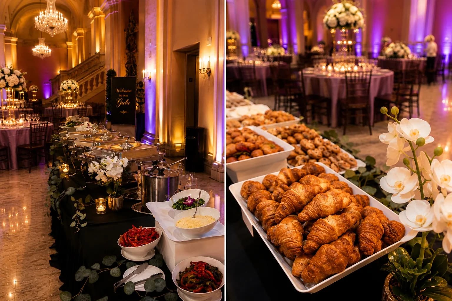 Gala buffet spread catered by KMR Gourmet at a Los Angeles event