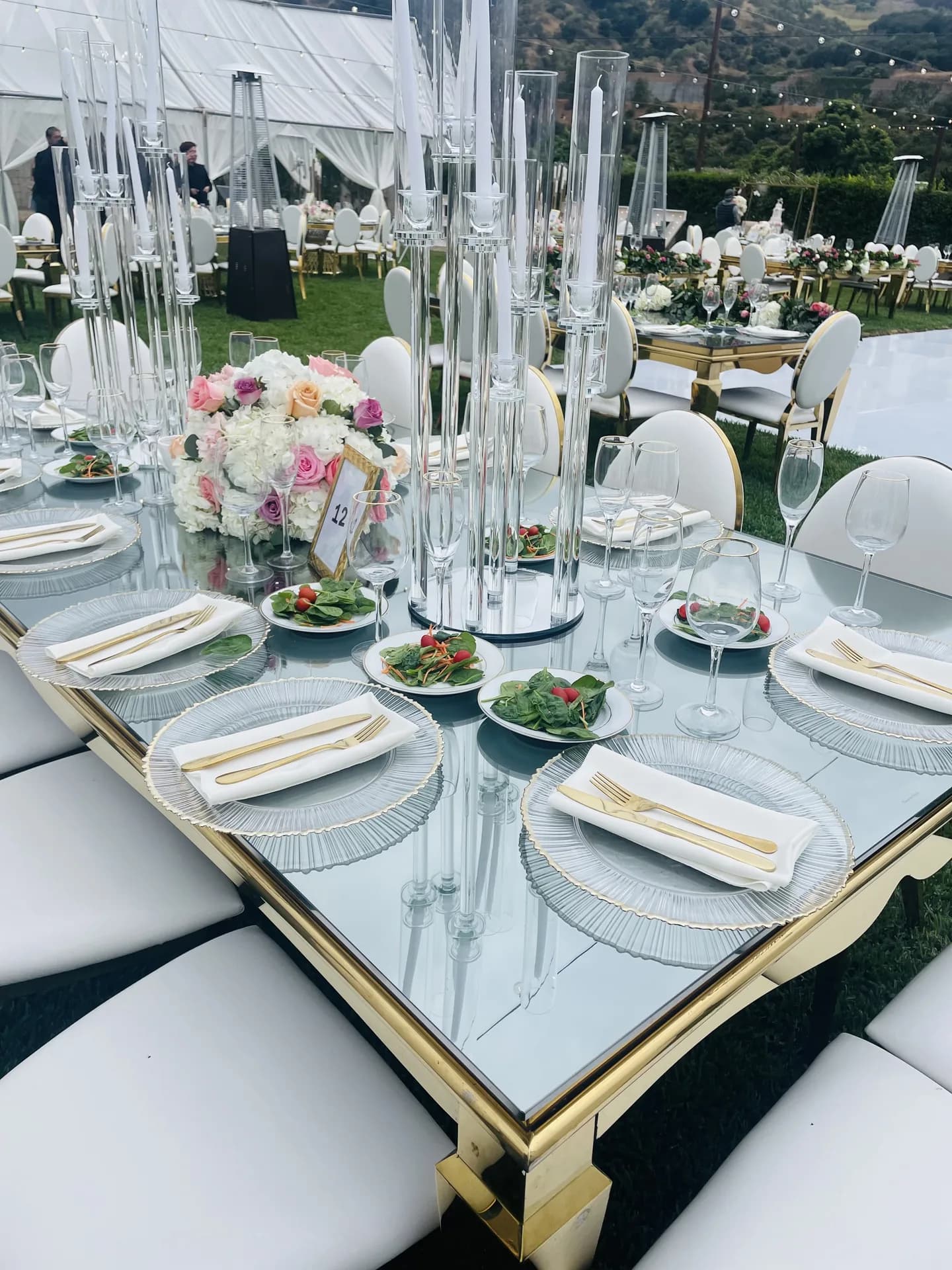 Elegant holiday party table setting catered by KMR Gourmet in Los Angeles